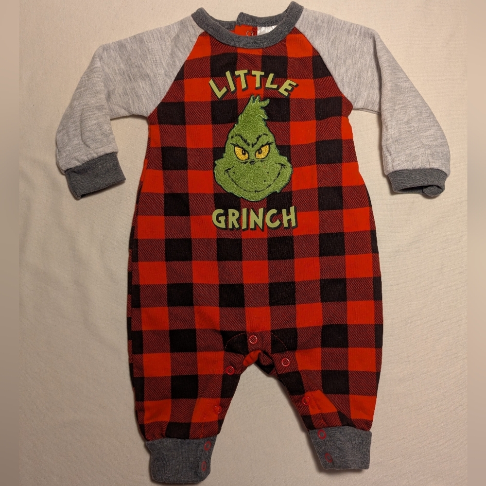 The Grinch Plaid Baby Onesie/Pajamas 0-3M